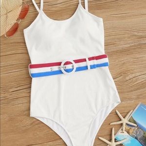 White Body Suit/Bathing Suit with Belt